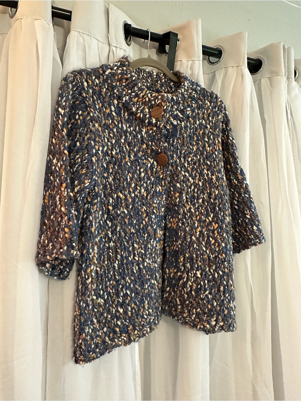 Liz Claiborne Chunky Blue Multicolor Bouclé Button-Front Women's Top